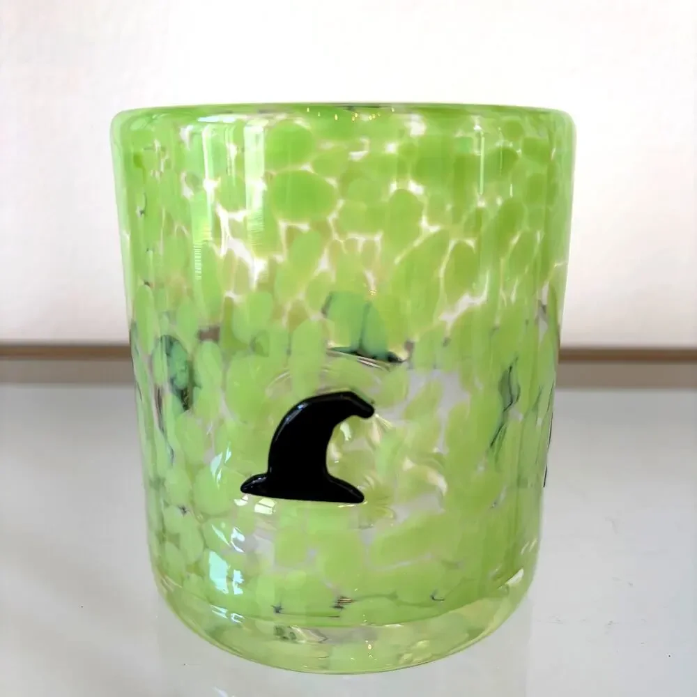 2pc Witch Hat Icon Confetti Double Old Fashioned Glasses Green Black Halloween